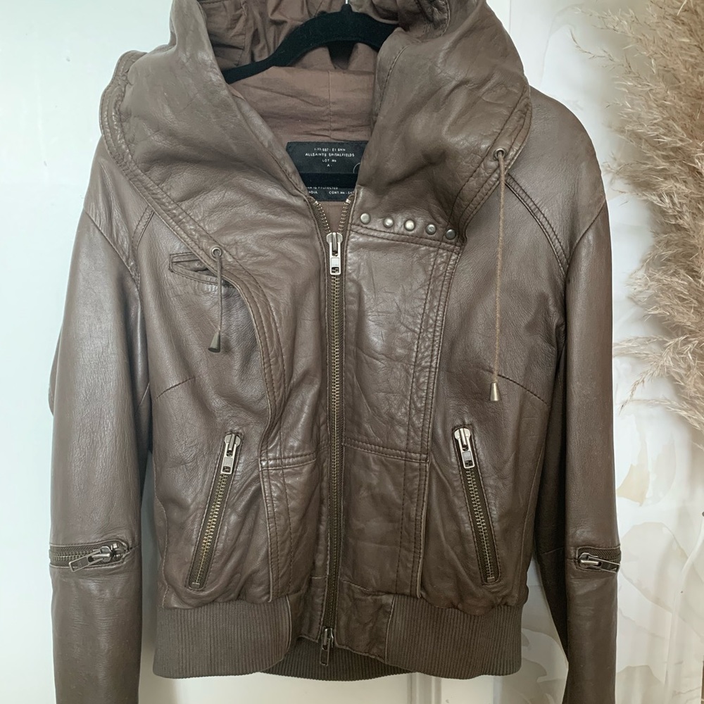 ALL SAINTS HOODED LEATHER JACKET